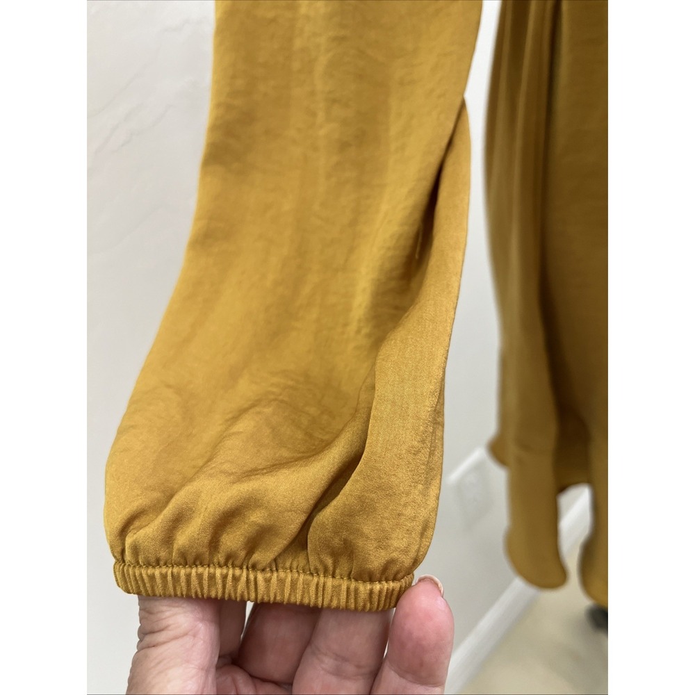 Express Faux Wrap Dress Womens XS Petite‎ Mustard Yellow Excellent Ruffle Mini - Picture 8 of 10